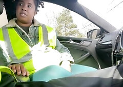 Flirty warehouse worker sucks her co-workers dong after work