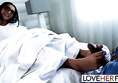 The naughty guy keeps thinking of the feet of the nerdy girl way too much