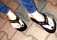 crossdressing on the street in spectacular platform g-strings and lean stretch pants