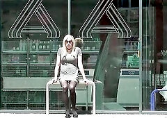 Sissy in short suit in public