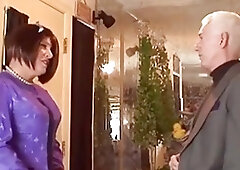 Elder dude fucks aged amateur crossdresser's stockinged ass with vigor