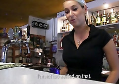 For cash Euro bartender sucks customer's dick and not only