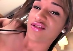 Exotic TS stunner Tatoo Trans jerks off until cum erupts