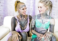 2 heavily tattooed teen kneel previous to the world champion, their Split Tongues flicking out to lick his pulsating dong. Anuskatz and Trinity Eclect