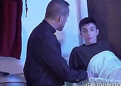 Kinky priest jerks twink off and hammers his tight ass bare