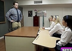 Horny students Penelope Britt and Kallie seduces their crush teacher