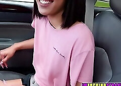 Beautiful brunette Aria Skye gets a lift and fucks a stranger