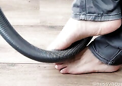 Giving the grey pantyhose a footjob!