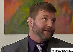 shemale boss gives a blowjob and anal cocked by her emp