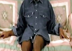 Chick Widens Legs and Teases in Open Denim Shirt