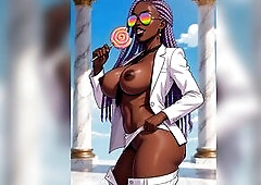 Large Breast Executive Black Sweetheart with a Taut Ebony Butt Shaved Twat