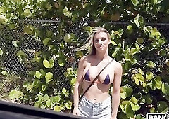 Lani Rails gets rolled up on by the Bangbus. This Babe gives 'em a minute to bribe her and this babe shows 'em her hot rack. This Babe is sp