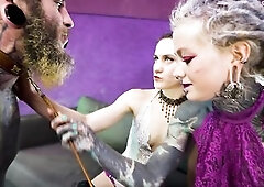 Tattooed Wench Male Screams During the time that 2 Dommes Double-Peg & Drain Him Dry