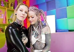 Ebony Tattooed Dong Destroys Alternative Tattoo Harlots - Deepthroat, Butt to Throat & Cum Facial