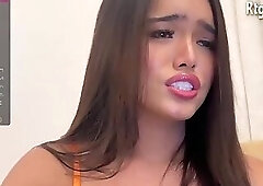 big tits teen trans cutie with small tattoos strokes her dick on cam