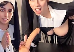 SEX on the table with BLASPHEMOUS BUSTY NUN cum on pussy