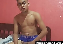 Cute amateur Latino Elian strokes off solo in his bedroom
