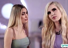 Blonde t-girl gets busy with her yoga partner