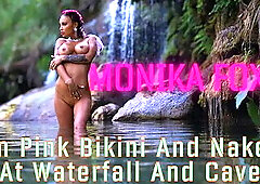 In Pink Bikini and Naked at Waterfall and Cave