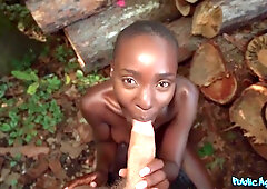 Ebony Skinny Coquette Reaches Orgasm On Strangers Pink Dick