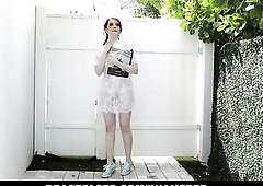 Sinless ginger Krystal Orchid is hanging out in her neighbour’s backyard enjoying a little sprinkle from his pantyhose. The merely problem is that i