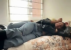 Two slutty lesbians fuck in leather jackets and boots.