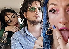 Stranded Lesbian Hitchhikers Share My Cock - Double Bj - Outdoor Standing