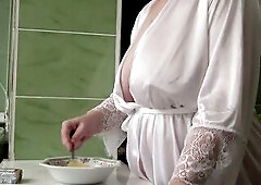 Older mother I'd like to fuck housewife with large natural titties is in the kitchen cooking scrambled eggs.