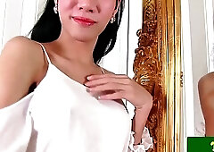 Busty sensual ladyboy Mia jerks her cock