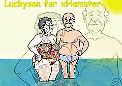 Lusty granny fantasy on the beach! Porn cartoon