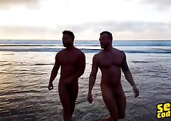 Sean and Josh tease outdoors, fuck indoors