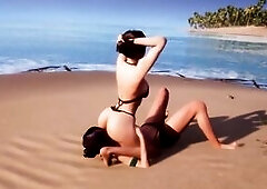 Lesbo FaceSitting At Beach