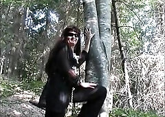 Smutty Brunette hair Fingers Her Snatch in a Park