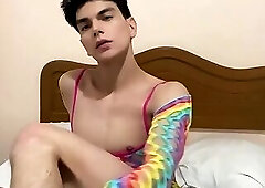 FEMBOY USING STEPMOM'S CLOTHES and playing with his ASS