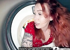 Tattoed redhead lets me screw her during the time that doing laundry