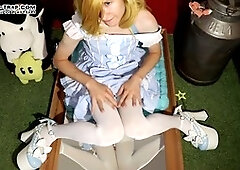 Amateur blonde crossdresser strips down for some hot anal action