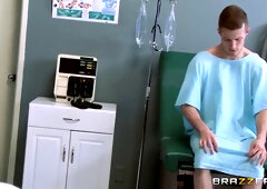 Busty Doctor Nina Elle Performs Hardcore Titty Fuck and Doggy Style Pounding on Patient Brick Danger Before