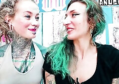 In the tattoo studio, 2 heavily inked goth goddesses get things started sexy and enormous: dreadlocks tattoo artist Anuskatzz and her client Edone dis
