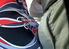 Guy rubs himself on big woman's ass