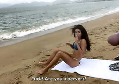 Babe Can I Cum on Your Tits? - Public Cock Flashing on the Beach