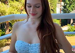 Amazing Harley Love plays with her pussy with her boyfriend in public places