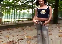 Seductive small titted harlot making guy happy by giving an amazing handjob