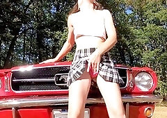 Lilimini gets steamy in a car wash with her 1965 Mustang