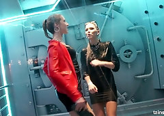 Ardent sexy ladies look hotter while being all wet on the dance floor