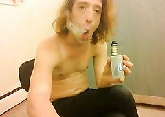 Topless Transgirl Trying Vape Tricks