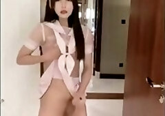 asia shemale hot tranny very randy jerk inside a rubber