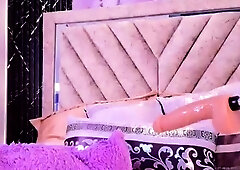 Busty blonde shemale tranny solo plays with toys