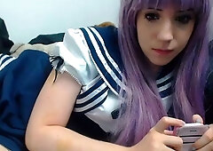 Close up with teen pussy pleased with dildo and vibrator