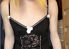 Hot Trans Babe Rides Huge Dildo And Squirts Multiple Sissygasms From Chastity and With her Big Dick