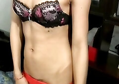 Kinky ladyboy strokes her hairy tool white giving a blowjob